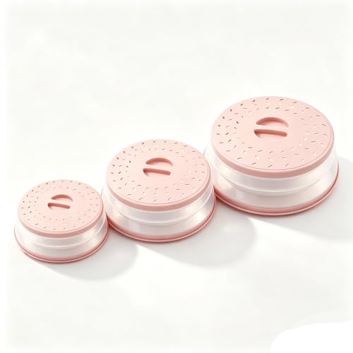 Image of Collapsible Microwave Splatter Cover(Light pink, Set of 3) | Microwave Plate Cover With Steam Vent,BPA-Free Silicone & Plastic
