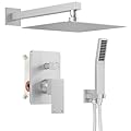 HomGoo Brushed Nickel Shower System, Shower Faucet Set with 10-Inch Rain Shower Head and Handheld, Wall Mounted High-Pressure Shower Head Combo Set with Shower Valve and Shower Trim, Brushed Nickel