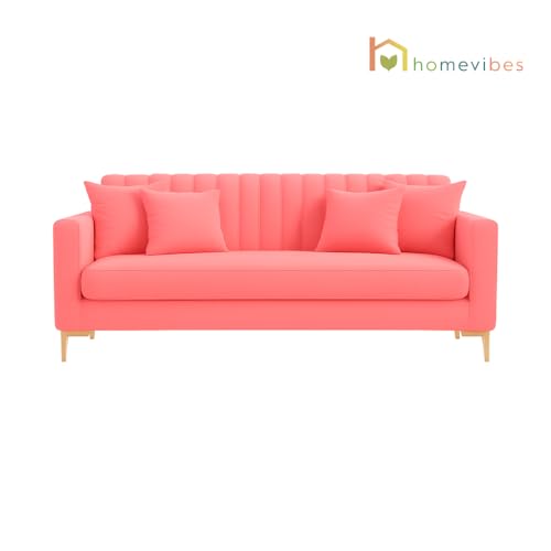 Image of 3 Seater Velum Fabric Sofa Set for Living Room, Modern Design with High Density Foam, Solid Wood Frame, Ergonomic Comfortable Seating for Home & Office (Baby Pink, 3 Seater) | Soft foam comfort, Strong wood frame