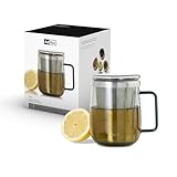AdHoc Yuna Tea Glass with Tea Infuser - Made of Mouth-Blown, Heat Resistant Borosilicate Glass - Large Stainless Steel Tea Infuser with Micropores - Tea Accessories - Grey Glass/Stainless Steel