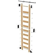 10 ft Rolling Library Ladder Kit, Solid Red Oak Wood, Telescopic Upper Roller, Stable Style&Functional Design