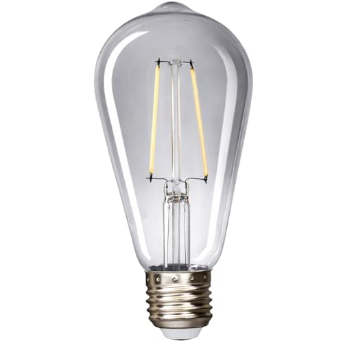 Edison ST65 Ampoule LED à filament, forme poire, 2,5 W = 16 W, culot E27, en verre fumé transparent, blanc neutre, 4000 K, 270°