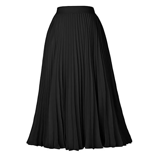 Kate Kasin Women's Pleated Midi Skirt Summer A-line Skirt Black Size S KK659-3