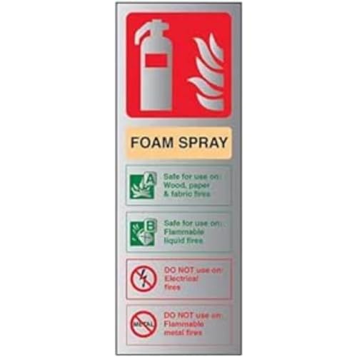 V Safety Fire Extinguisher-Foam Spray ID Not Electrical Safe Sign - 75mm x 200mm - 1.6mm Alu Rigid Plastic