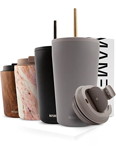 MAMEIDO Thermobecher mit Strohhalm 470ml & 700ml - Trinkbecher mit Deckel und Strohhalm aus Edelstahl doppelwandig isoliert, auslaufsicher...