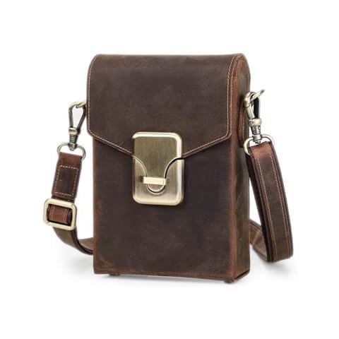 Hiram Genuine Leather Small Crossbody Bag for Men, Men's Crazy Horse Leather Phone Pouch, Small Messenger Bag for Men(Coffee)… Cover