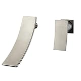 Sumerain Wall Mount Faucet Brushed Nickel,Single Handle Bathroom Sink Faucet with Waterfall Spout