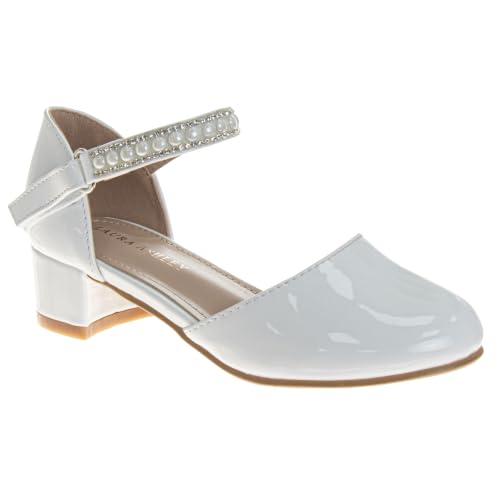 Image of Josmo Girls Low Heel Dress Pumps Crystal Strap Formal Wedding Sandals Flower Girl Shoes for Toddler /Little Kid /Big Kid