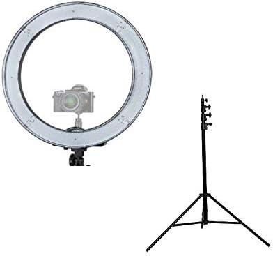 Prismatic 18" Halo Ring Light Bi-Color LED Dimmable 55W 3200K to 5500K, with 6' Aluminum Light Stand, Ballhead Mount for Camera, Carry Case, Diffusion Plates