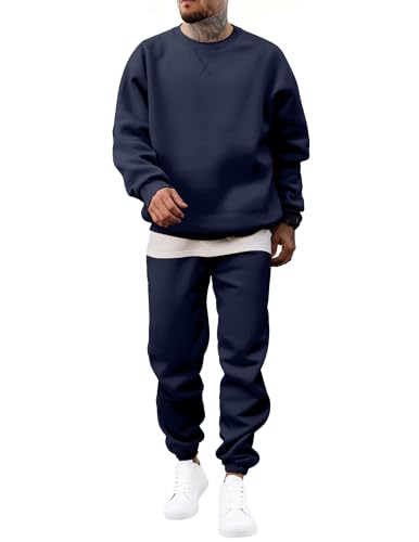 JMIERR Sweatsuits Mens 2 Piece Couple Outfit Lounge Two Piece Sets Fall Fashion 2025 Tracksuits Oversized Crew Neck Essentials Pants Sweatshirt and Sweatpants Casual Clothing, M, Navy Blue