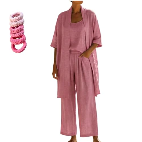 Conjunto minimalista de lino y algodón ropa de playa y descanso en tres piezas cómodas