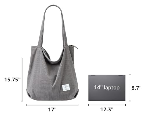 Image of KALIDI Women Corduroy Tote Bag Zipper Casual Tote's Handbag Big Capacity Shoulder Bag with Pockets