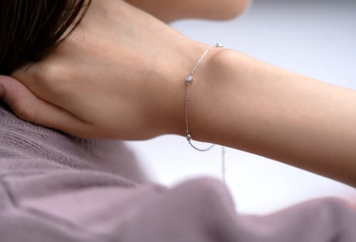 Dincey Moissanite Bracelet - Rhodium Plated 925 Sterling Silver Link Bracelet For Women - Adjustable, D Color, Vvs1-2, Round Brilliant - Minimalist Dainty Crystal Jewelry For Girls #TOP7