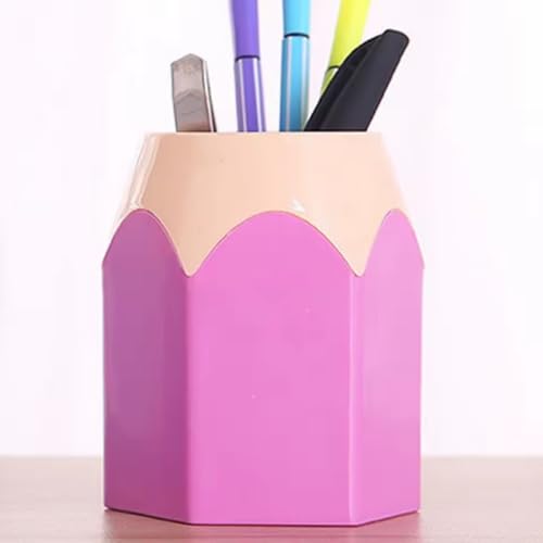 Porta-lápis porta-canetas para mesa formato de lápis organizador porta treco de plástico (Rosa)