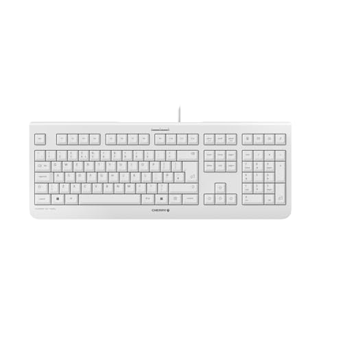 CHERRY KC 1000, Clavier Filaire, Disposition UK (QWERTY), Plug & Play Via Un Port USB, Design Plat, Frappe silencieuse, Blanc grisé