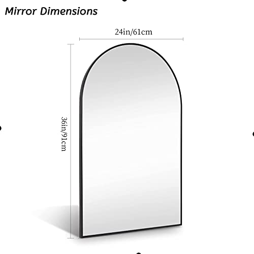 Forbath Arched Bathroom Mirror, Wall Mounted Modern Decor Mirror 24"X36" Mirror With Black Aluminum Alloy Frame, Hanging Or Leaning Against Wall, For Bedroom Living Room Entryway #TOP7