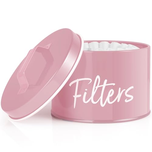 DRASTAR Coffee Filter Holder, Filter Storage with Lid for Counter, Storage Basket Container for Coffee Bar Accessories Decor, Pink