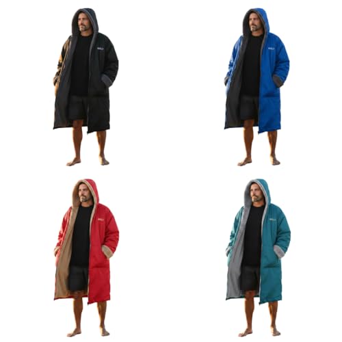 Image of Malo'o Adult Sherpa Lined Surf Parka Changing Robe, Waterproof & Windproof Swim Parka, Long Sleeve Hooded Dry Robe