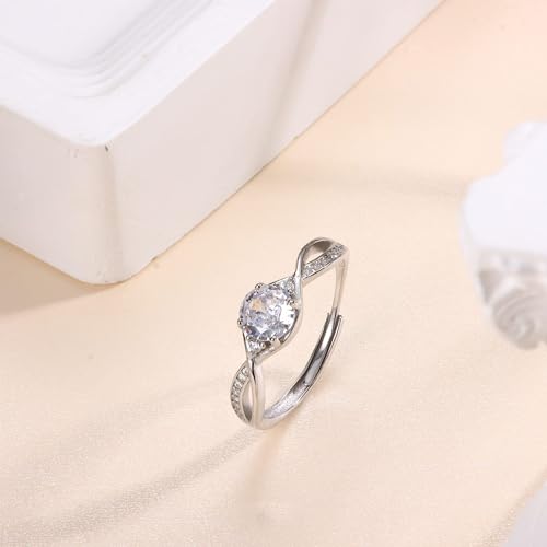 JeweBella 925 Sterling Silber Ringe für Damen Verstellbarer Verlobungsring Eheringe Glänzend Cubic Zirkonia Ring Fingerring Trauringe Engagement Promise Ring für Frauen Paar Ring Schmuck