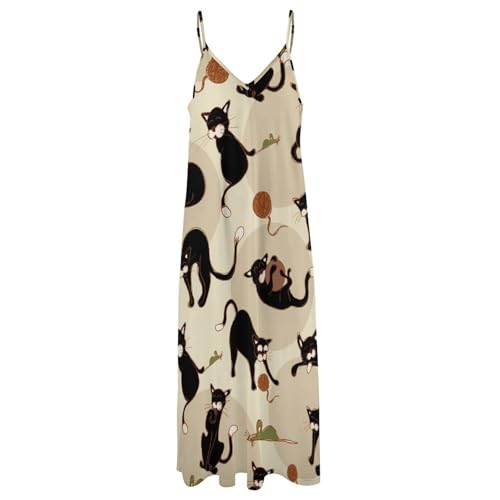 Robe longue chat noir aérienne et fluide style maxi sans manches - 3