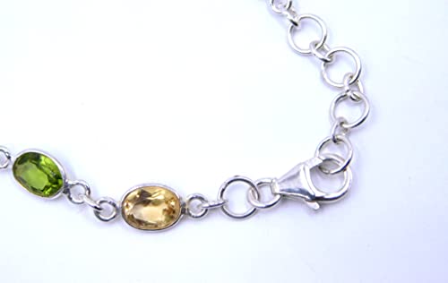 925 Sterling Silver Women's Bracelet Natural Multi Gemstone, 8.75 Inch, Sg-09 #TOP2