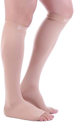 Doc Miller Open Toe Compression Socks, 15-20 mmHg, Toeless Compression Socks Women and Men for Maternity, Shin Splints & Calf Recovery, 1 Pair Skin/Nude Knee High Large