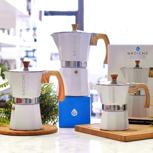 image for GROSCHE Milano Moka Stovetop Espresso Coffee Maker (9 Cup / 450 ml, Wh