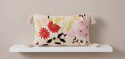 Image of Furnistitchs Boho Rectangle Cushion Cover 12x20 inches | Handmade Decorative Throw Pillow Case | Bohemian Home Decor Sofa Bed Cushion Cover Living Room Bedroom (1, Purple Floral, 12x20 inches)