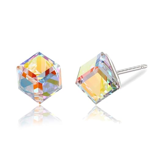 Cube Austrian Crystal Drop Stud Earrings for Women Fashion S925 Sterling Silver Hypoallergenic...