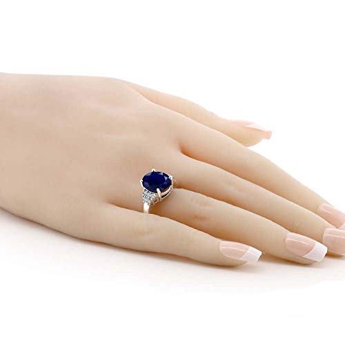 Gem Stone King 5.30 Cttw Blue Sapphire Engagement Ring For Women | 925 Sterling Silver | Oval 12X10MM | Gemstone Birthstone | Available In Size 5, 6, 7, 8, 93