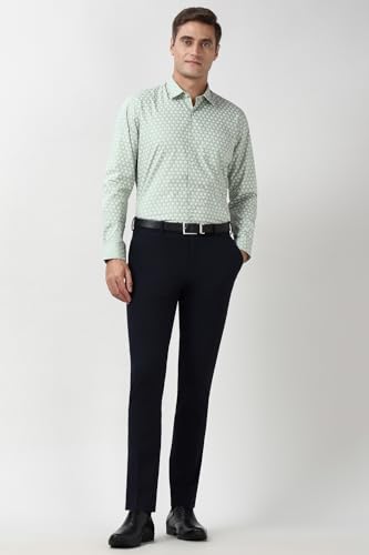 Image of Peter England Men's Printed Formal Shirt with Elegant Bloom Pattern - 100% Cotton, Full Sleeves, Regular Fit