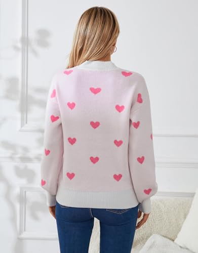 Image of Women's Long Sleeve Mock Neck Sweaters Loose Cute Heart Pullover Sweater