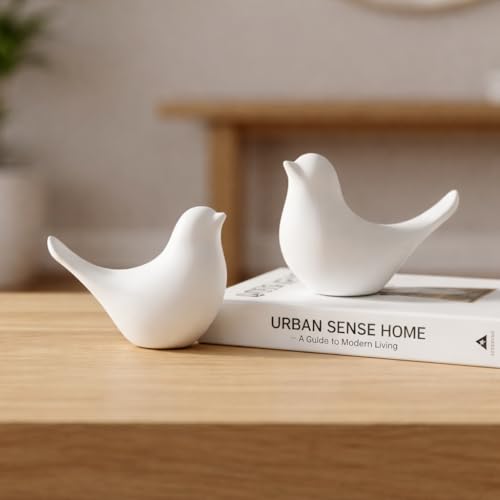 Image of Ceramic Birds Figurines Ceramic Blessing Birds Figurine Home Decorations Accessories Set of 2 (White Matte)