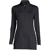 Lands' End Womens Quarter Zip Swim Cover-up Black Plus 3X