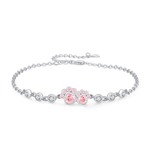 SOESON Hundepfote Armband 925 Sterling Silber Hunde Armbänder Puppy Paw Print Zirkon Armband Verstellbar Armbänder Schmuck Geschenk für Damen Mädchen