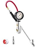 ATsafepro Tire Inflator with Gauge, 10-160 PSI, 12-Inch Extended Straight Air Chuck with Pressure Gauge for Dual Wheels, 1/4 NFT & Quick Plug, Tire Pressure Checker for Trucks, RVs, Trailers