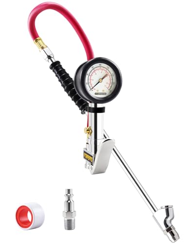 ATsafepro Tire Inflator with Gauge, 10-160 PSI, 12-Inch Extended Straight Air Chuck with Pressure Gauge for Dual Wheels, 1/4 NFT & Quick Plug, Tire Pressure Checker for Trucks, RVs, Trailers