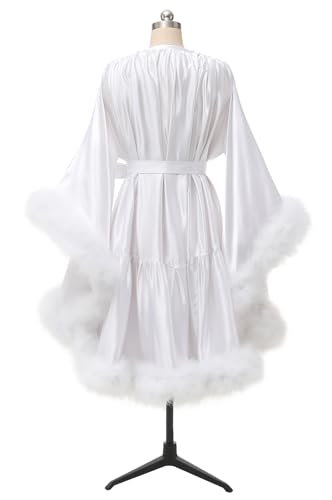 Yexinbridal Feather Fur Robe Silk Satin Bridal Dressing Gown Sexy Illusion Lingerie Nightgown Bathrobe Sleepwear3