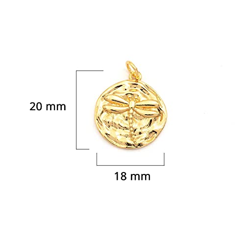 Vintageparts FACHHANDEL FÜR SCHMUCKZUBEHÖR Anhänger Münze mit Libelle aus Messing mit 18k Gold Beschichtung 1 Stück