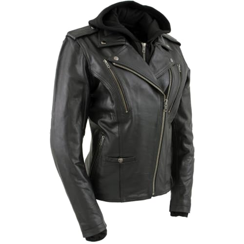 Milwaukee Leather LKL2739 Women's Black Premium Leather Vented Motorcycle Biker Jacket w/Hoodie - 3X-Large by Milwaukee Leather - Used condition - US$161.76