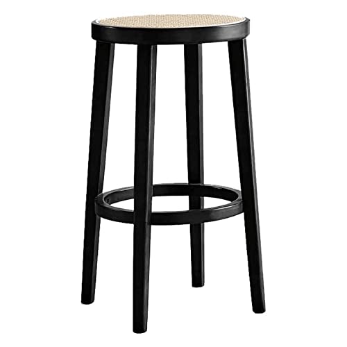 SAAKO cómodo Taburetes de Bar Taburete de Bar Redondo sin Respaldo, Taburete de Bar, sillas con reposapiés, Taburete Alto Retro de Madera Maciza, Taburete de Silla de Mimbre para Bar de Ocio Lujo
