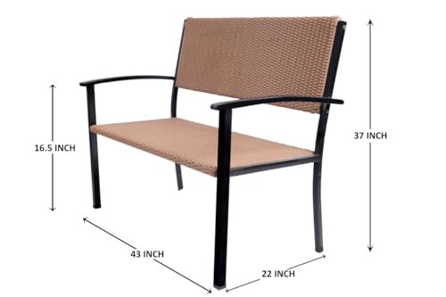 Image of Amazon Brand - Solimo Rattan and Wicker 2 Seater Garden Bench | Durable Outdoor Park Bench for Balcony Patio Terrace, Living Room | Ideal Indoor and Outdoor Seating Furniture (Beige)