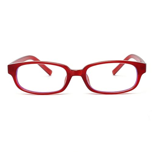 HJSTES Retro Clear Rectangle Glasses for Women Men Fake Blue Light Blocking Lens Narrow Frame Non Prescription Eyeglasses(Red)