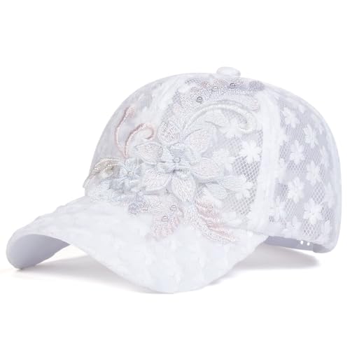 Gorra de béisbol para mujer con bordado de flores de encaje