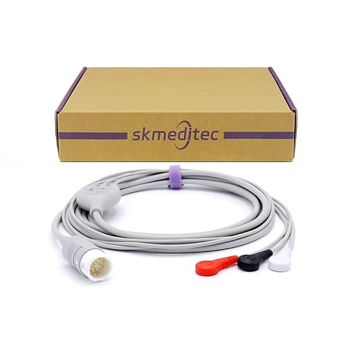skmeditec 11FT 3 Leads Snap AHA Cable Compatible with PHPhilips, 1K RES. TPU Direct Connect Cord with 12-Pin Monitor Connector