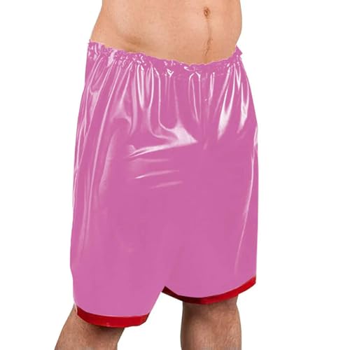 Bóxers de piel PVC para discoteca calzoncillos largos rosa hasta la rodilla para festival