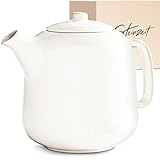 STEINZEIT Design Teekanne (1,3L) - Teekanne mit Siebeinsatz aus rostfreiem 304 Edelstahl - Teekanne Keramik mit einzigartiger Glasur - Teekanne mit Sieb herausnehmbar - Teekanne weiß