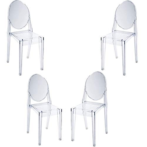 Plata Import Ghost Armless Chair - Set of 4 | Philippe Starck Style | Modern Clear Polycarbonate Dining Chair | Transparent Stackable Chair | Outdoor-Friendly | Stylish Oval Back by Plata Import - Used condition - CA$226.76