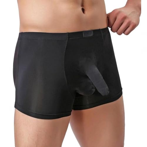 Mens Elephant Trunk Underwear Sexy Ice Silk Solid Color Separate Pouch Boxer Briefs3