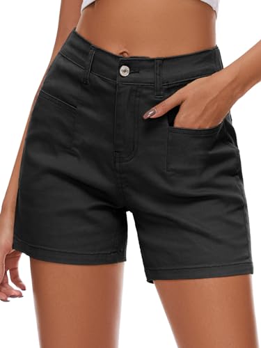 Rasutina Women's High Waisted Black Denim Shorts – Summer Chino Cargo Jorts
